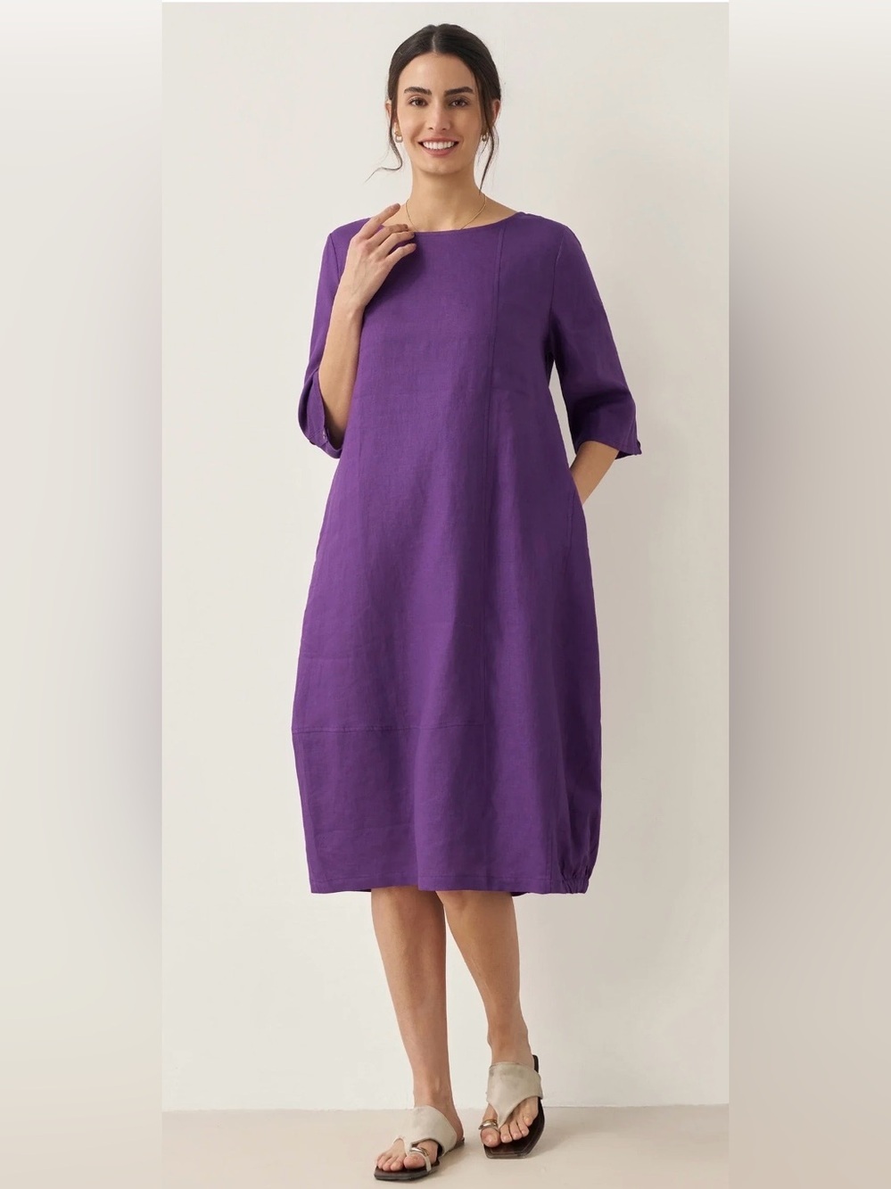Lintico 100% Linen Collarless Sofia Dress